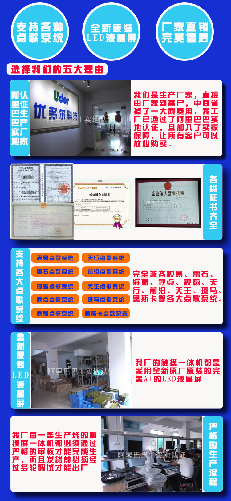 优多尔直销KTV触摸屏 19寸白色触摸屏点歌台