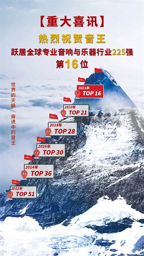 重大喜讯丨热烈祝贺音王跃居全球专业音响与乐器行业225强第16位！